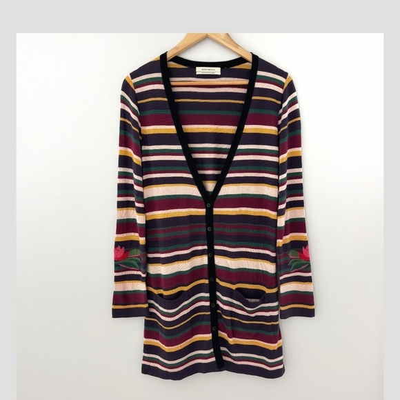 Aldo Martins Striped Cardigan Button Front VNeck Multi Color Sweater Lightweight - Picture 8 of 15